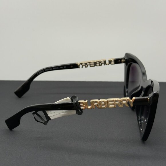 Burberry Sunglasses B 4372U 3001/8G Polished Black Grey Gradient Lens Gold Logo - Picture 8 of 11